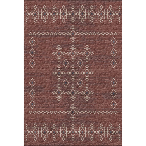 HomeRoots 10' X 14' Washable Area Rug in Burnt Sienna & Ivory - Tribal Design with UV Protection & Stain Resistance 644814
