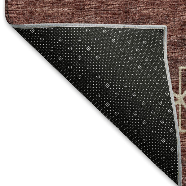 HomeRoots 10' X 14' Washable Area Rug in Burnt Sienna & Ivory - Tribal Design with UV Protection & Stain Resistance 644814