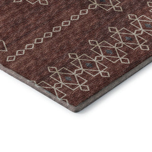 HomeRoots 10' X 14' Washable Area Rug in Burnt Sienna & Ivory - Tribal Design with UV Protection & Stain Resistance 644814