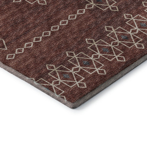 HomeRoots 10' X 14' Washable Area Rug in Burnt Sienna & Ivory - Tribal Design with UV Protection & Stain Resistance 644814
