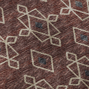 HomeRoots 10' X 14' Washable Area Rug in Burnt Sienna & Ivory - Tribal Design with UV Protection & Stain Resistance 644814