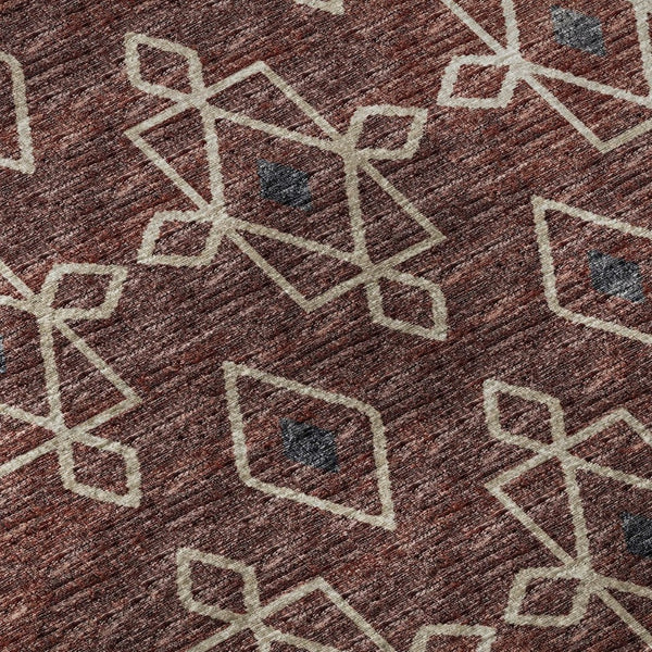 HomeRoots 10' X 14' Washable Area Rug in Burnt Sienna & Ivory - Tribal Design with UV Protection & Stain Resistance 644814