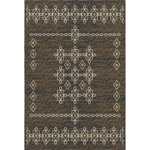 HomeRoots 5' X 8' Brown Ivory Gold Tribal Area Rug - Washable, UV Protected, Soft, Durable for Busy Homes 644816