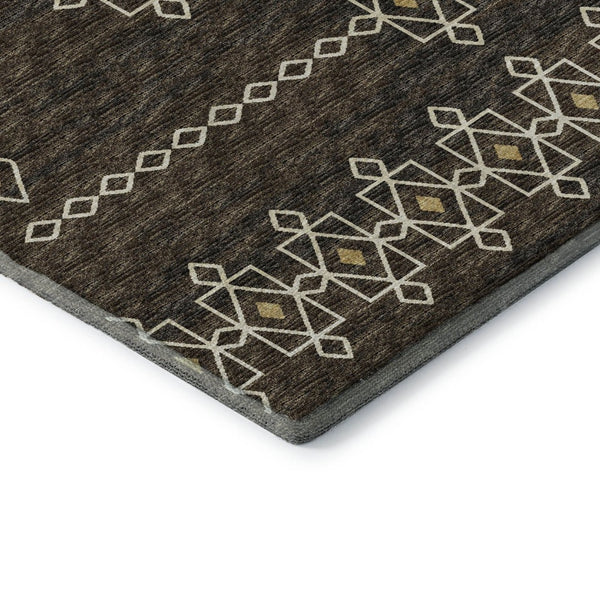 HomeRoots 5' X 8' Brown Ivory Gold Tribal Area Rug - Washable, UV Protected, Soft, Durable for Busy Homes 644816