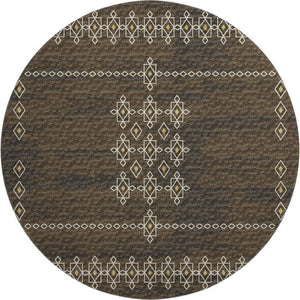 HomeRoots 8' Washable Round Rug in Brown, Ivory & Gold Tribal Design – UV Protected, Durable & Stylish Home Accent 644817