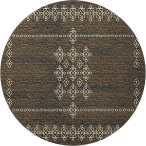 HomeRoots 8' Washable Round Rug in Brown, Ivory & Gold Tribal Design – UV Protected, Durable & Stylish Home Accent 644817