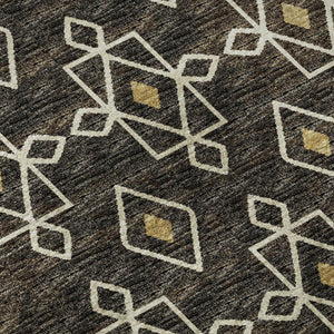 HomeRoots 8' X 10' Washable Tribal Area Rug in Brown, Ivory & Gold - UV Protected, Stain Resistant & Durable Design 644818