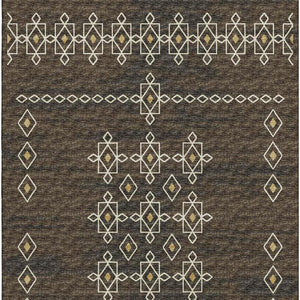 HomeRoots 9' X 12' Versatile Brown Ivory Gold Tribal Washable Area Rug with UV Protection for High-Traffic Spaces 644819