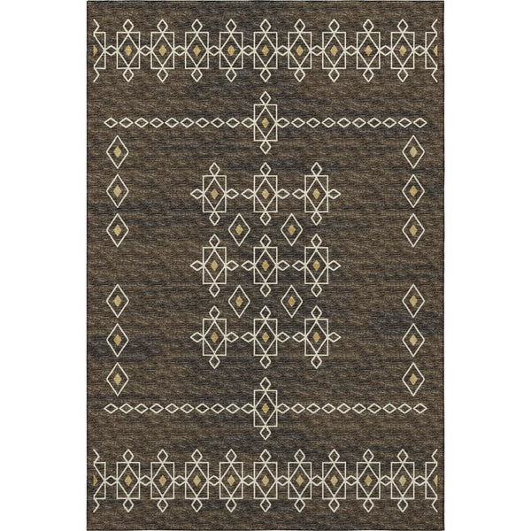 HomeRoots 9' X 12' Versatile Brown Ivory Gold Tribal Washable Area Rug with UV Protection for High-Traffic Spaces 644819