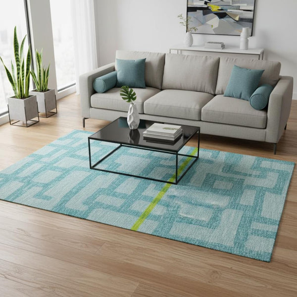 HomeRoots 5' X 8' Vibrant Turquoise & Sky Blue Abstract Area Rug - Washable, UV Protected & Stain Resistant! 644834
