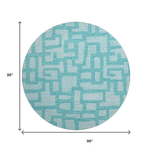 HomeRoots 8' Turquoise and Sky Blue Abstract Round Rug - Machine Washable, UV Protected, Stain Resistant Design! 644835