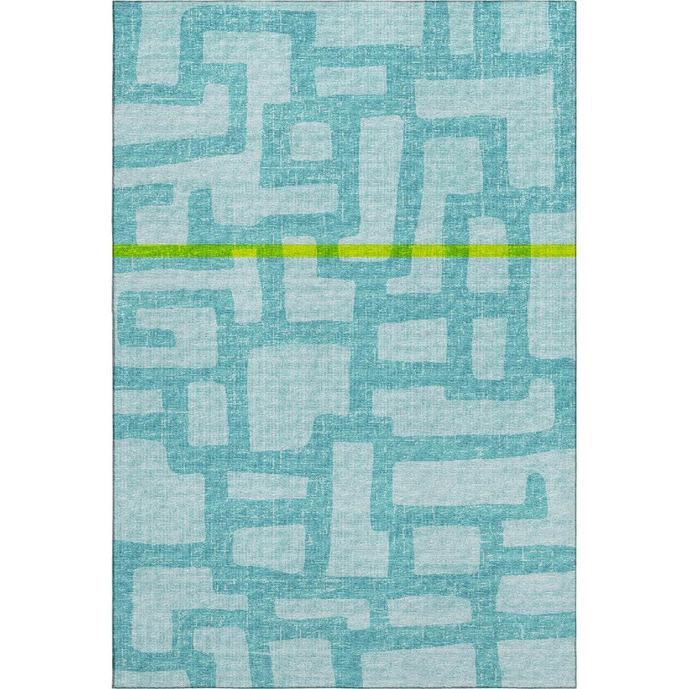 HomeRoots 8' X 10' Turquoise & Sky Blue Abstract Area Rug - Washable, UV Protected, Durable, & Stylish Home Decor 644836