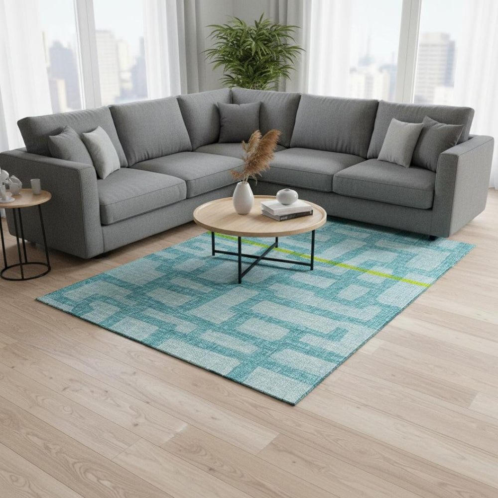 HomeRoots 8' X 10' Turquoise & Sky Blue Abstract Area Rug - Washable, UV Protected, Durable, & Stylish Home Decor 644836