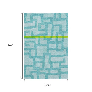 HomeRoots 9' X 12' Turquoise & Sky Blue Abstract Area Rug - Stylish, Washable, UV Protected for Any Room! 644837
