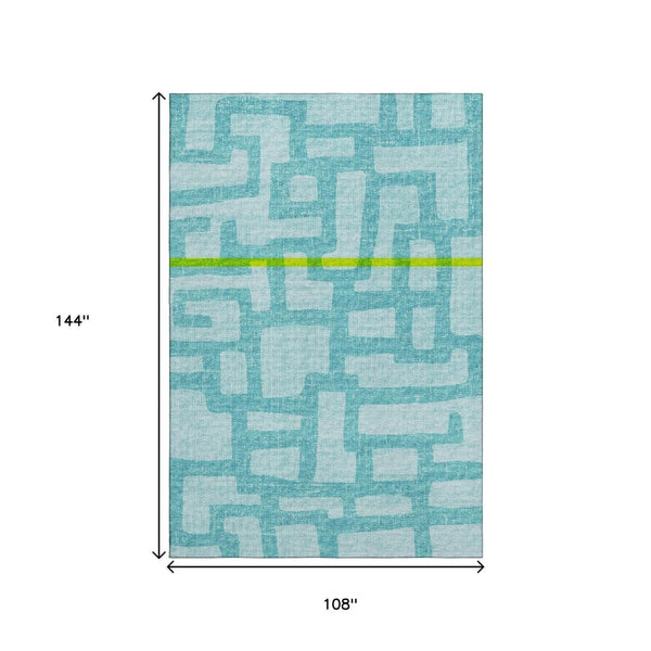 HomeRoots 9' X 12' Turquoise & Sky Blue Abstract Area Rug - Stylish, Washable, UV Protected for Any Room! 644837