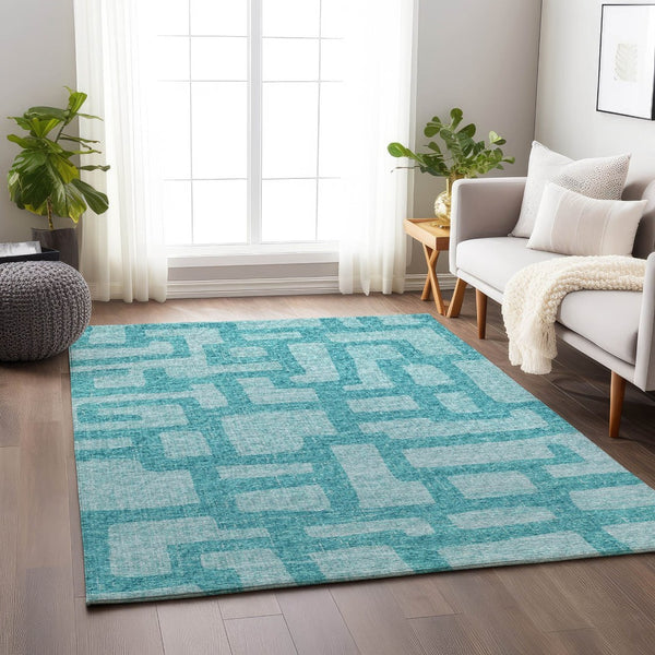 HomeRoots 9' X 12' Turquoise & Sky Blue Abstract Area Rug - Stylish, Washable, UV Protected for Any Room! 644837