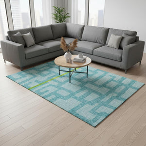 HomeRoots 9' X 12' Turquoise & Sky Blue Abstract Area Rug - Stylish, Washable, UV Protected for Any Room! 644837