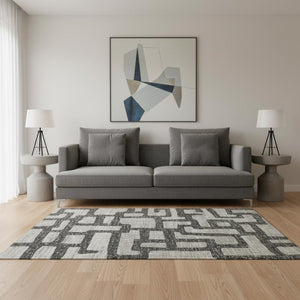 HomeRoots 5' X 8' Gray and Ivory Abstract Area Rug - Stylish, Washable, UV-Protected for Busy Homes & Kids! 644840
