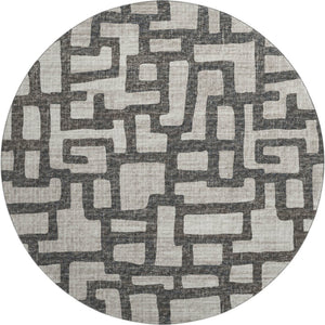 HomeRoots 8' Gray and Ivory Abstract Round Rug - Washable, UV Protected, Family-Friendly Style for Any Space 644841