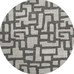 HomeRoots 8' Gray and Ivory Abstract Round Rug - Washable, UV Protected, Family-Friendly Style for Any Space 644841