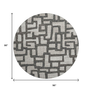 HomeRoots 8' Gray and Ivory Abstract Round Rug - Washable, UV Protected, Family-Friendly Style for Any Space 644841