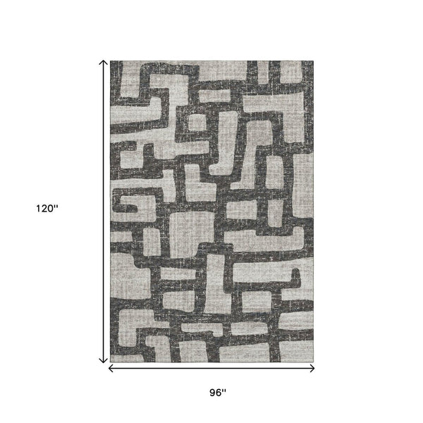 HomeRoots 8' X 10' Gray And Ivory Abstract Washable Area Rug - Durable, Stain Resistant, UV Protected Design 644842