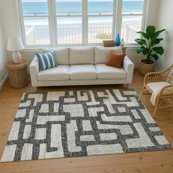 HomeRoots 8' X 10' Gray And Ivory Abstract Washable Area Rug - Durable, Stain Resistant, UV Protected Design 644842