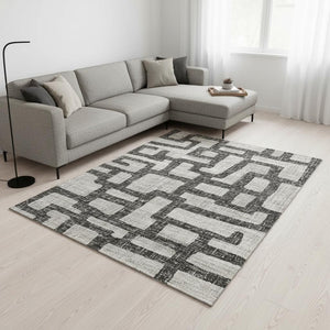 HomeRoots 8' X 10' Gray And Ivory Abstract Washable Area Rug - Durable, Stain Resistant, UV Protected Design 644842