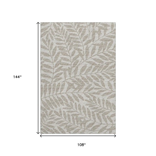 HomeRoots 9' X 12' Washable Botanical Leaves Area Rug - Durable, UV Protected, Perfect for Homes with Kids & Pets! 644849