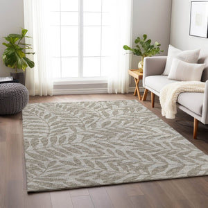 HomeRoots 9' X 12' Washable Botanical Leaves Area Rug - Durable, UV Protected, Perfect for Homes with Kids & Pets! 644849