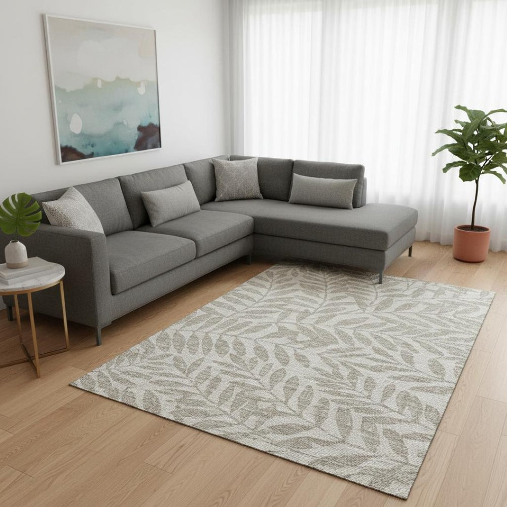 HomeRoots 9' X 12' Washable Botanical Leaves Area Rug - Durable, UV Protected, Perfect for Homes with Kids & Pets! 644849