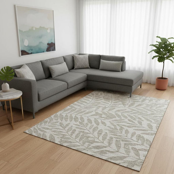 HomeRoots 9' X 12' Washable Botanical Leaves Area Rug - Durable, UV Protected, Perfect for Homes with Kids & Pets! 644849