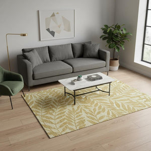 HomeRoots 5' X 8' Gold & Ivory Botanical Leaves Area Rug – Washable, Stain Resistant, UV Protected for Durability 644852