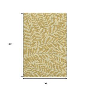 HomeRoots 8' X 10' Gold and Ivory Botanical Leaves Area Rug - Washable, UV-Protected & Stylish for Any Space 644854
