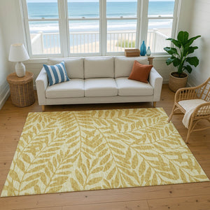 HomeRoots 8' X 10' Gold and Ivory Botanical Leaves Area Rug - Washable, UV-Protected & Stylish for Any Space 644854
