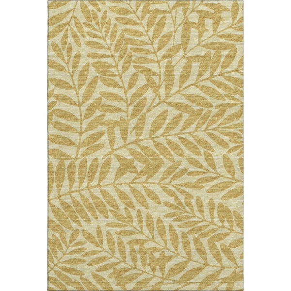 HomeRoots 8' X 10' Gold and Ivory Botanical Leaves Area Rug - Washable, UV-Protected & Stylish for Any Space 644854