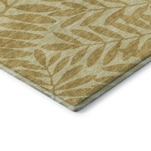 HomeRoots 8' X 10' Gold and Ivory Botanical Leaves Area Rug - Washable, UV-Protected & Stylish for Any Space 644854