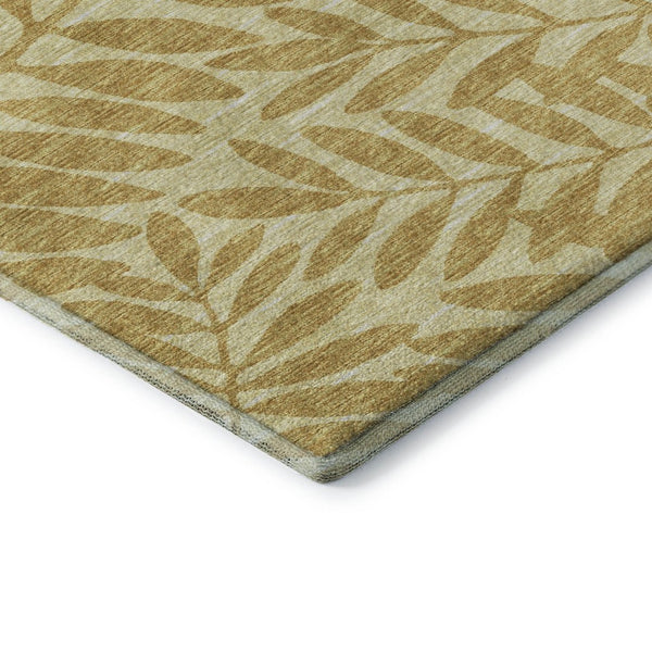HomeRoots 8' X 10' Gold and Ivory Botanical Leaves Area Rug - Washable, UV-Protected & Stylish for Any Space 644854