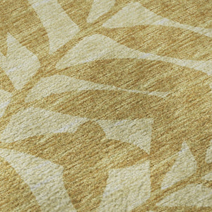 HomeRoots 8' X 10' Gold and Ivory Botanical Leaves Area Rug - Washable, UV-Protected & Stylish for Any Space 644854