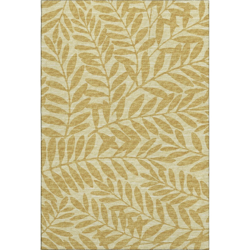 HomeRoots 9' X 12' Elegant Gold and Ivory Botanical Leaves Area Rug - Washable, UV Protected, Stain Resistant 644855