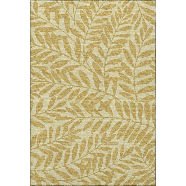 HomeRoots 10' X 14' Gold And Ivory Botanical Leaves Area Rug – Washable, UV-Protected, Durable for Families! 644856