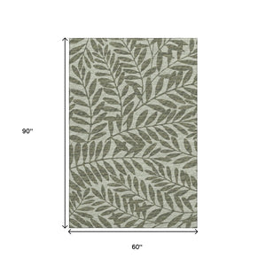 HomeRoots 5' X 8' Fern Green Botanical Leaves Washable Area Rug – UV Protected, Stain Resistant, Soft & Durable 644858