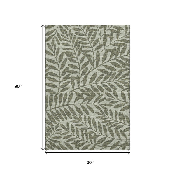 HomeRoots 5' X 8' Fern Green Botanical Leaves Washable Area Rug – UV Protected, Stain Resistant, Soft & Durable 644858