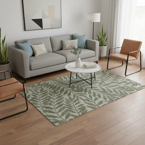 HomeRoots 5' X 8' Fern Green Botanical Leaves Washable Area Rug – UV Protected, Stain Resistant, Soft & Durable 644858
