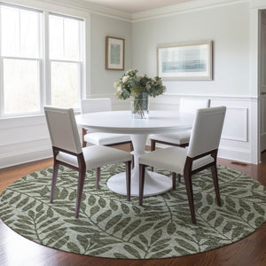 HomeRoots 8' Washable Fern Green and Ivory Botanical Area Rug with UV Protection – Perfect for Busy Homes! 644859