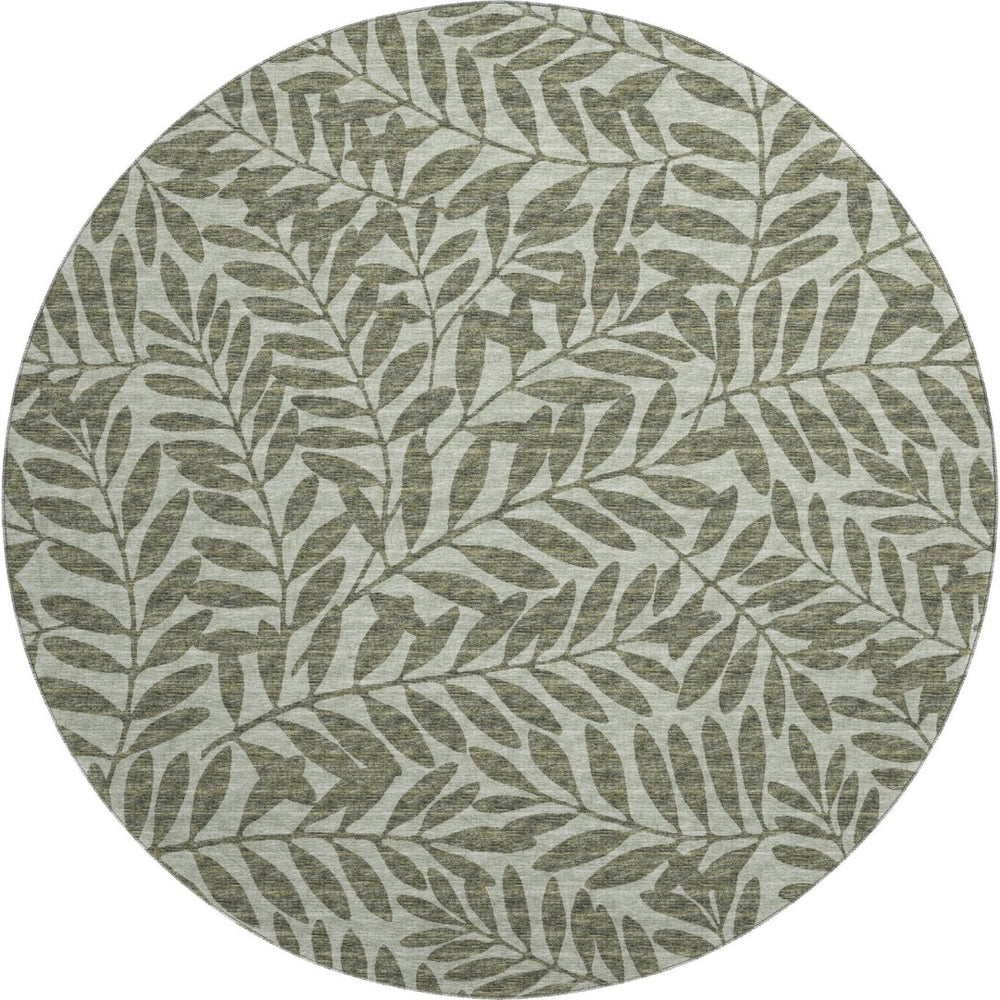 HomeRoots 8' Washable Fern Green and Ivory Botanical Area Rug with UV Protection – Perfect for Busy Homes! 644859