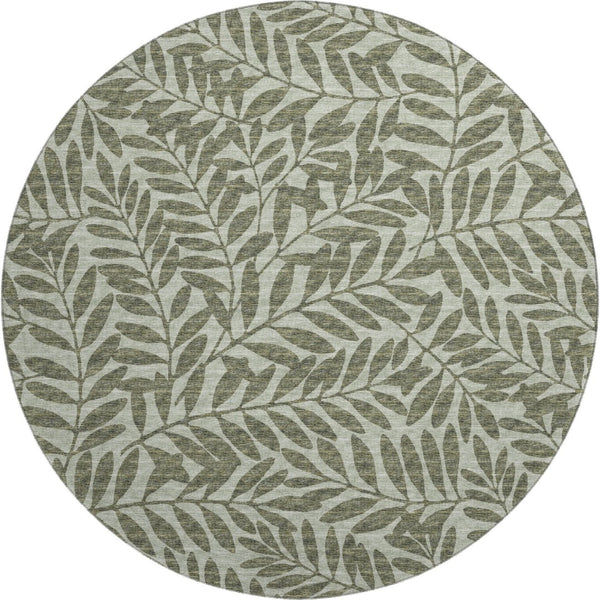 HomeRoots 8' Washable Fern Green and Ivory Botanical Area Rug with UV Protection – Perfect for Busy Homes! 644859