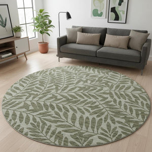 HomeRoots 8' Washable Fern Green and Ivory Botanical Area Rug with UV Protection – Perfect for Busy Homes! 644859