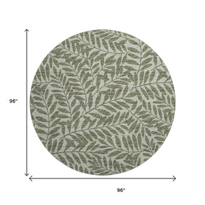 HomeRoots 8' Washable Fern Green and Ivory Botanical Area Rug with UV Protection – Perfect for Busy Homes! 644859