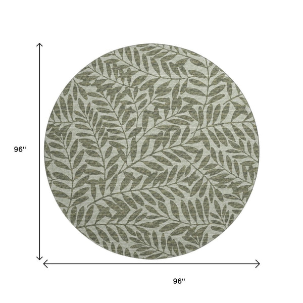 HomeRoots 8' Washable Fern Green and Ivory Botanical Area Rug with UV Protection – Perfect for Busy Homes! 644859